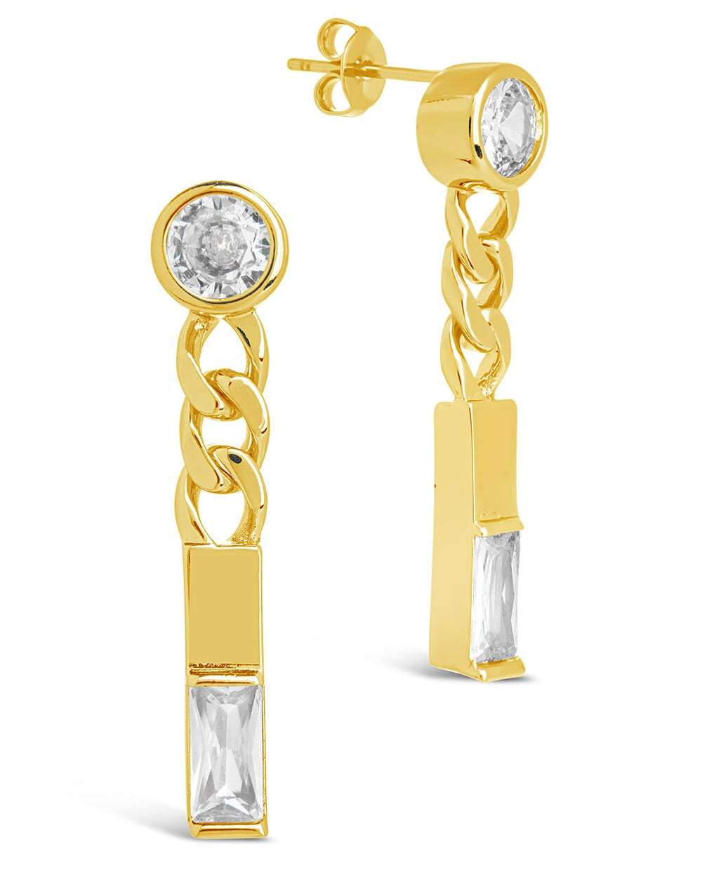 Merri CZ & Chain Drop Studs Earring Sterling Forever Gold 