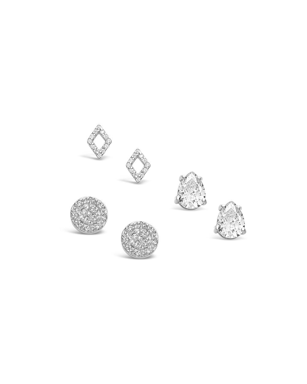 Sterling Silver CZ Geo Stud Earring Set of 3 - Sterling Forever