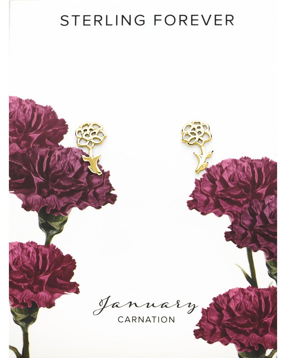 Sterling Silver Birth Flower Studs Earring Sterling Forever Gold January / Carnation 