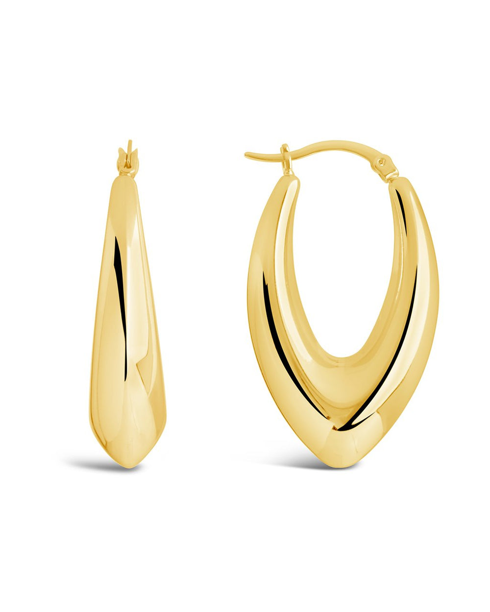 1.5" V Drop Hoops Earring Sterling Forever Gold 