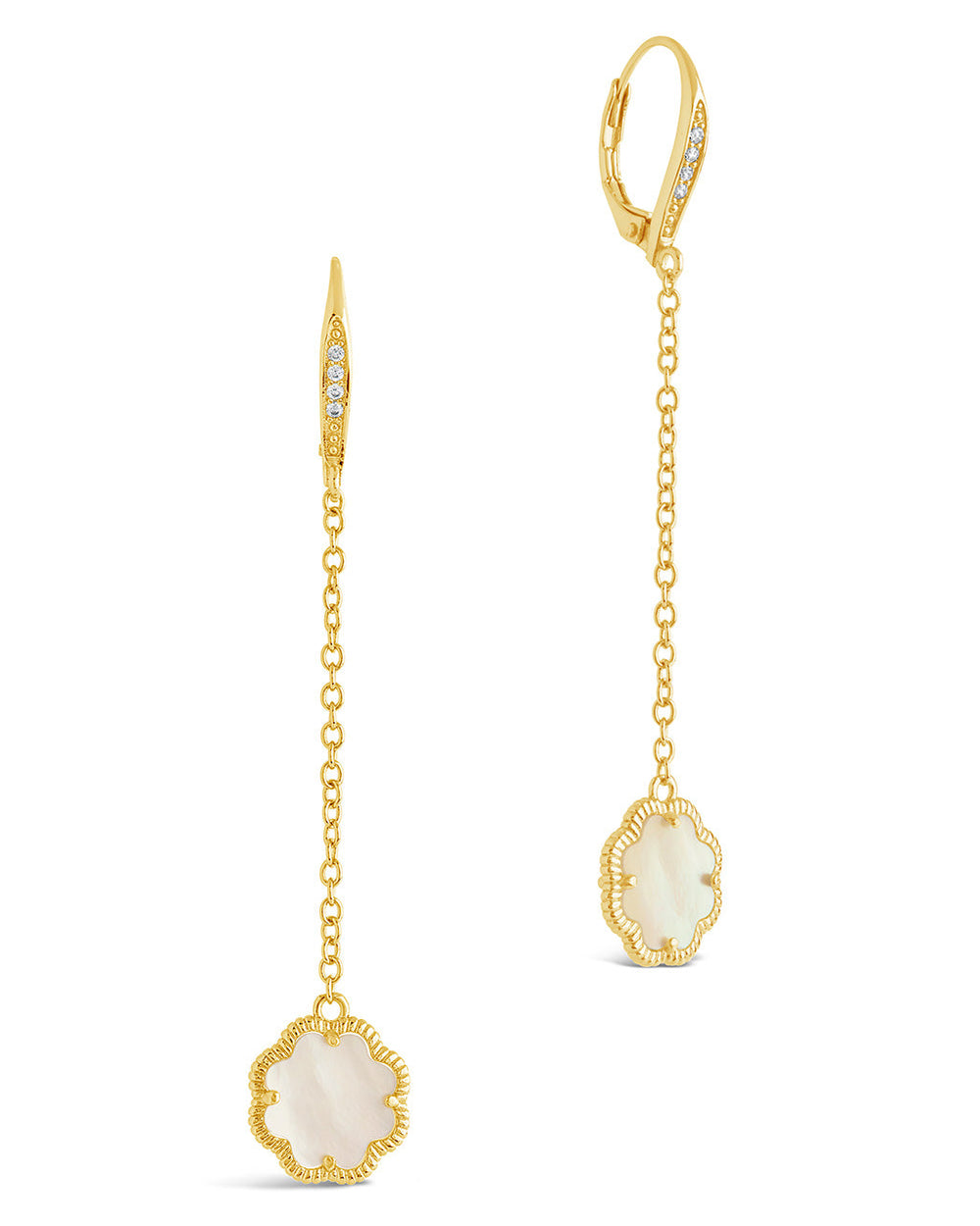 Rose Clover Long Drop Earrings Earring Sterling Forever Gold Mother of Pearl 