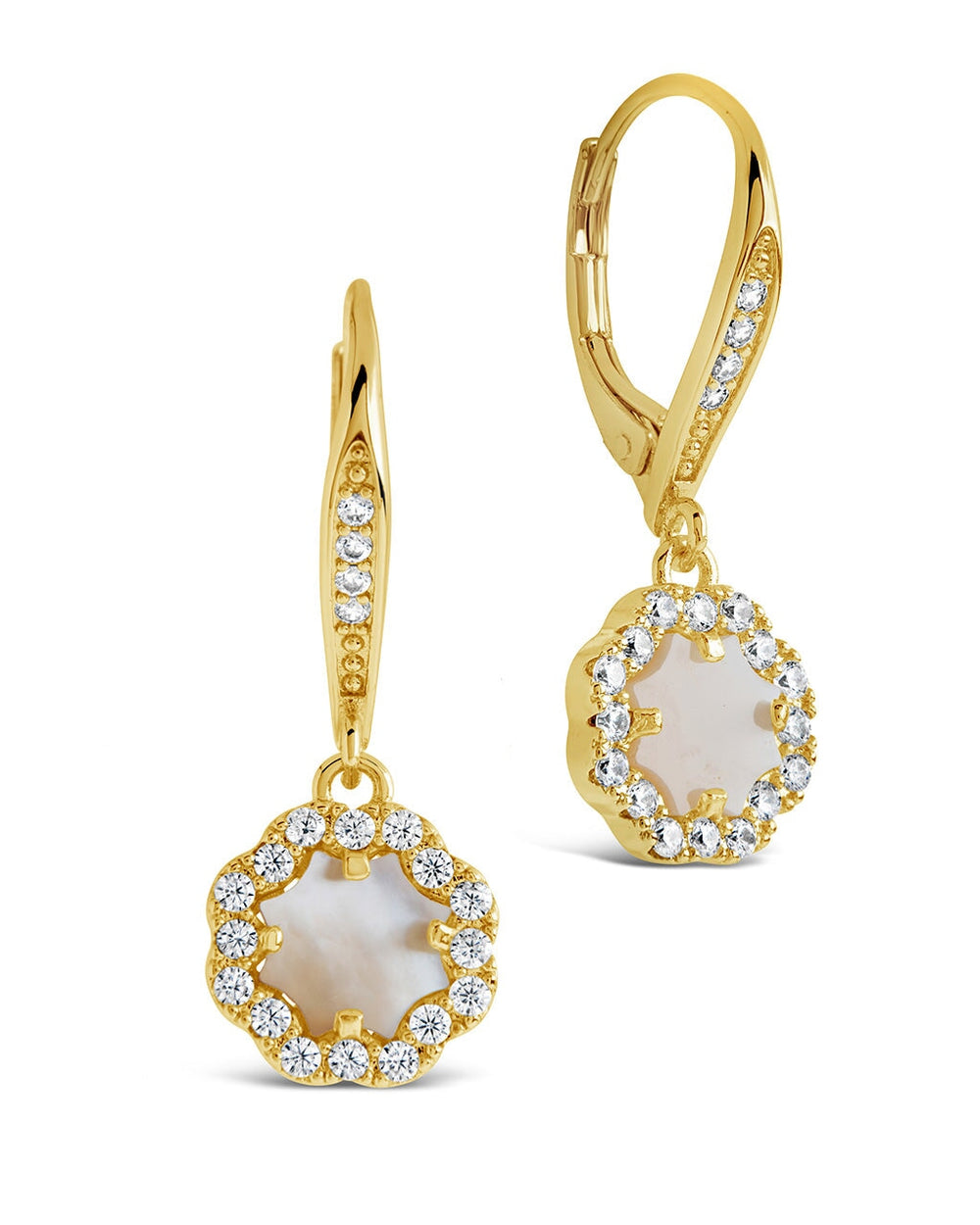 Bezel Frame Rose Petal Short Drop Earrings Earring Sterling Forever Gold Mother of Pearl
