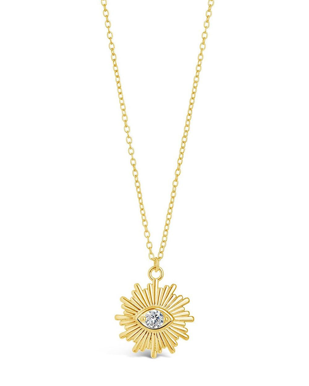 CZ Evil Eye Burst Pendant Necklace Sterling Forever Gold 