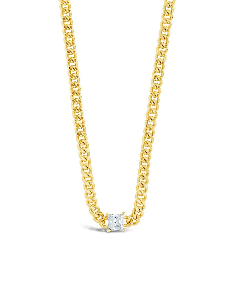 Curb Chain Necklace with Stationed CZ Necklace Sterling Forever Gold