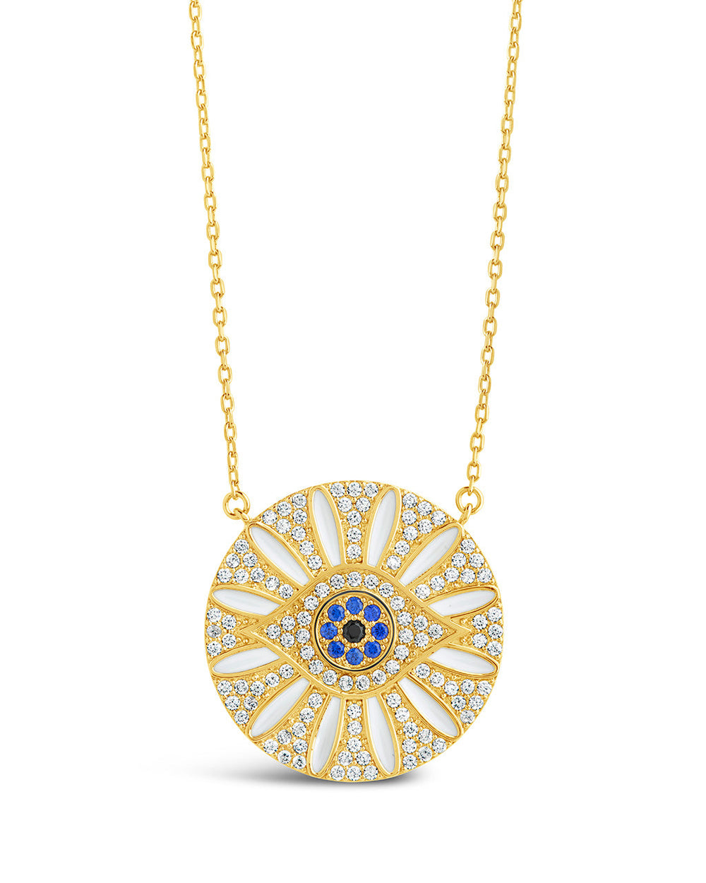 Evil Eye & CZ Petal Pendant Necklace Sterling Forever Gold 