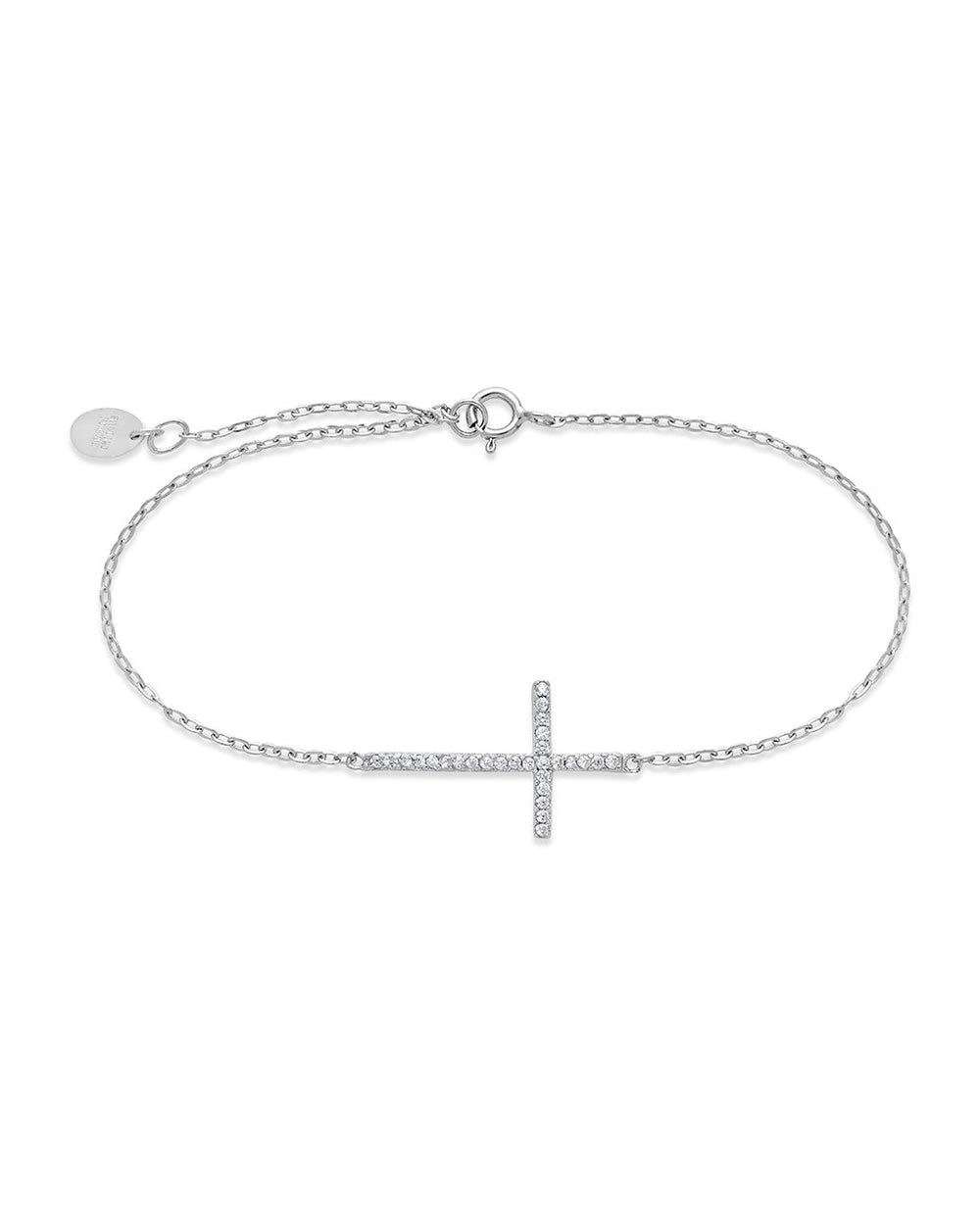 Sterling Silver Sideways CZ Cross Bracelet - Sterling Forever