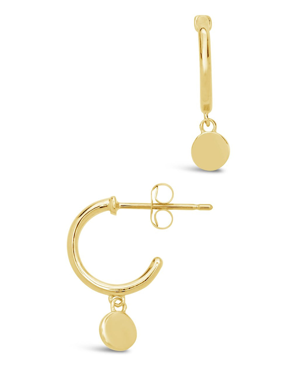 14K Gold Disk Charm Micro Hoop Earrings Fine Earring SF Fine 14K Yellow Gold
